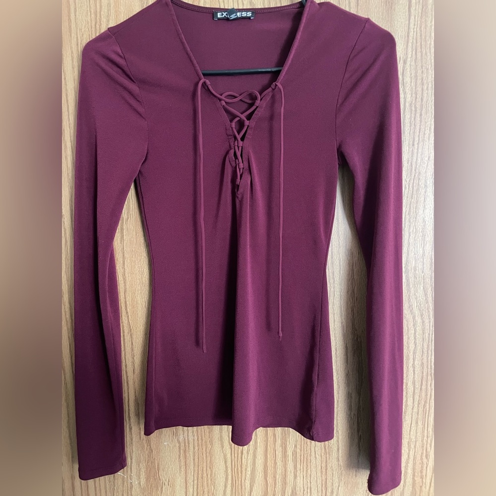 Express maroon long sleeve blouse